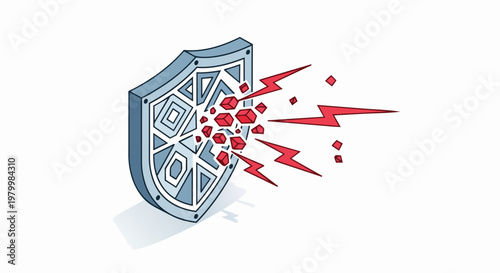 Isometric Cybersecurity Shield Protecting Against Digital Attacks and Malware Concept