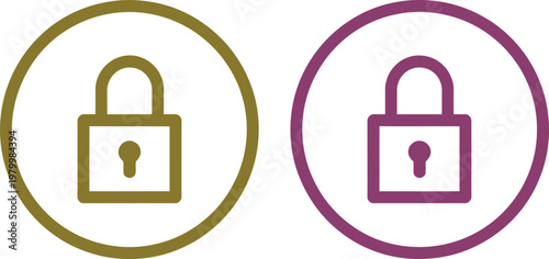 Two circular security icons featuring closed padlocks in olive green and purple for web interface navigation