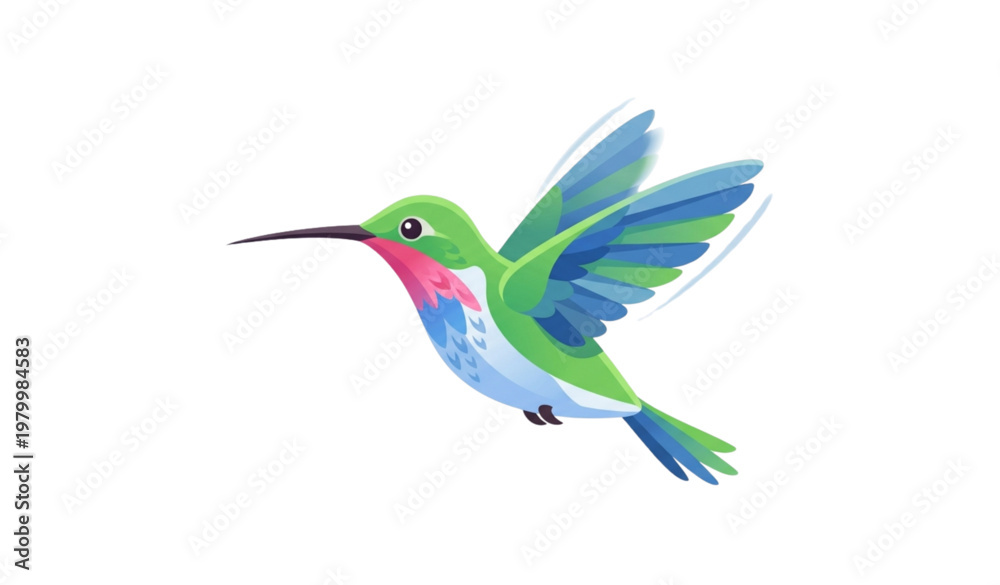 Obraz premium Colorful hummingbird vector illustration hovering isolated on white background for nature and wildlife design
