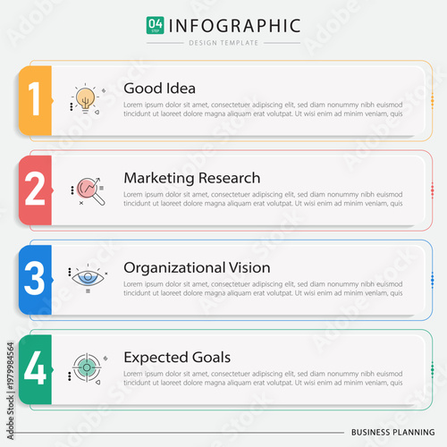Infographic template. 4 Step timeline journey, Flat simple infographics design template. presentation graph. Business concept with numbers 4 options or steps vector illustration.