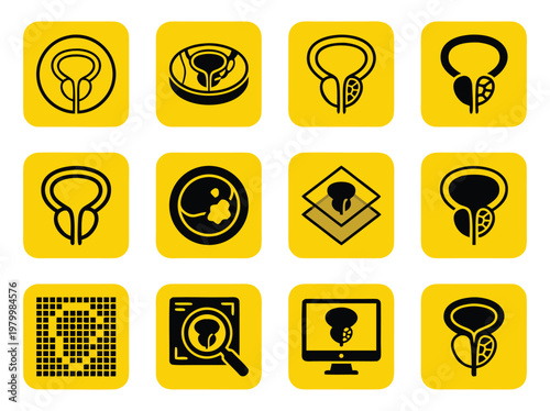 Set of Prostate Cancer and Urology Medical Icons.