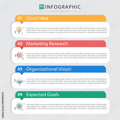 Infographic template. 4 Step timeline journey, Flat simple infographics design template. presentation graph. Business concept with numbers 4 options or steps vector illustration.