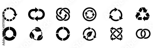 Recycle and refresh circle arrow icons set for ecology and environment concepts