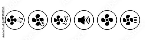 Fan and ventilator control panel icons with speed, power, and silent mode symbols