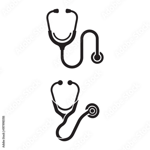 Two black stethoscope icons are displayed one above the other as a graphic silhouette
