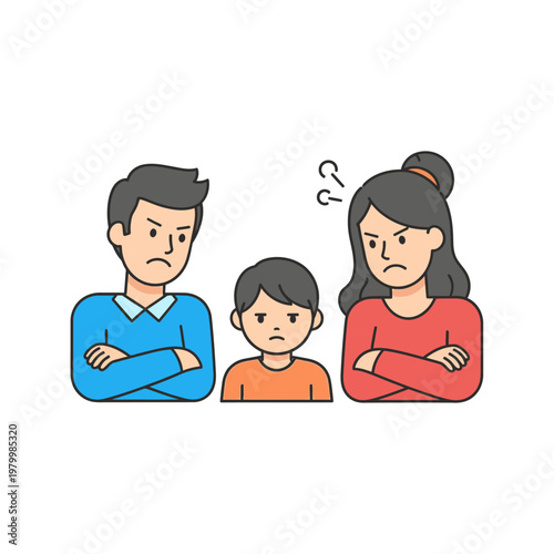 Angry Family Disagreement: Parents and Child with Frustrated Expressions