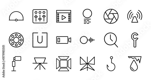Video and cinema production outline icon set
