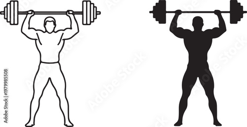 Man lifting weights in two different styles on white background