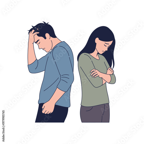 Couple arguing, relationship problems, emotional distress, illustration, white background