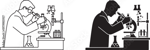 Scientists working with microscopes and laboratory equipment in a lab