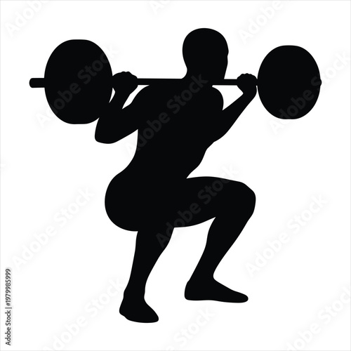 Fitness Weightlifter Performing Squat Exercise With Barbell Heavy Lifting Silhouette