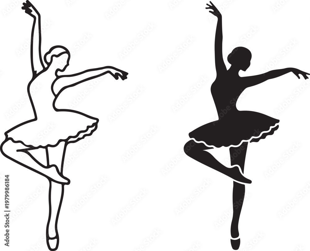 Fototapeta premium Two elegant ballerinas in different poses with outstretched arms and legs