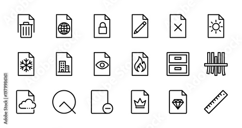 Paper and document management outline icons