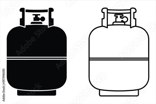 Propane Gas Cylinder Icon Set Solid Silhouette and Outline Style Vector
