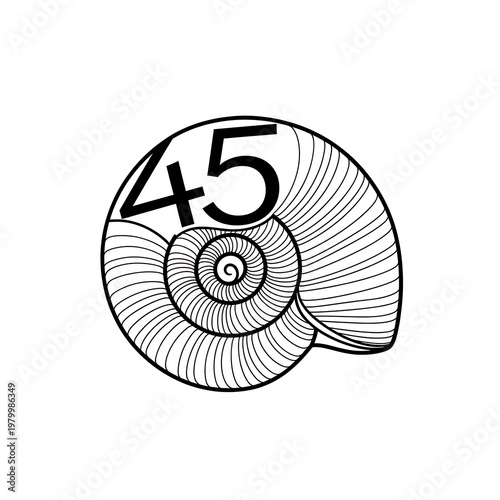 Spiral Snail Shell with Number 45 Line Art - Nautical & Nature Design Element