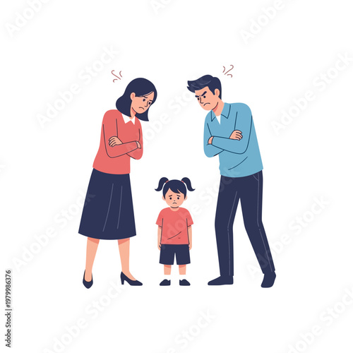 Parents arguing, child in middle, family conflict, emotional stress, unhappiness