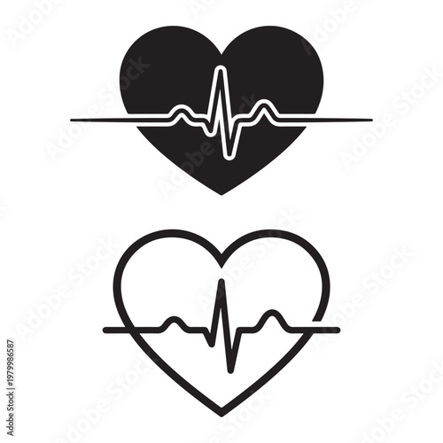 A black heart shape with an electrocardiogram line running through it silhouette