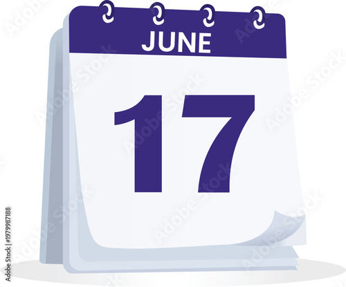 June 17 Calendar Date Icon Minimal Desk Calendar Illustration Time Planning Schedule Reminder Day Event Organizer Graphic Design Template Modern Clean Vector App UI