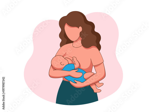 Mother Breastfeeding Her Newborn Baby Vector Illustration