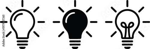 Light bulb icons collection with simple outline and solid idea symbols for creativity innovation thinking concept design