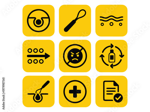 Set of skincare and dermatological treatment icons.