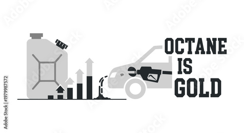 Fuel price increase graph with car and rising arrow in black and white for business finance