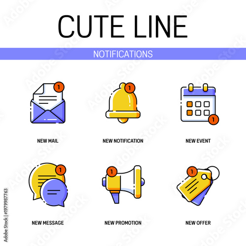 Notification and alert related icon set contains elements of megaphone, price tag, calendar, bell and more. Flat filled outline style. Pixel perfect. Editable stroke