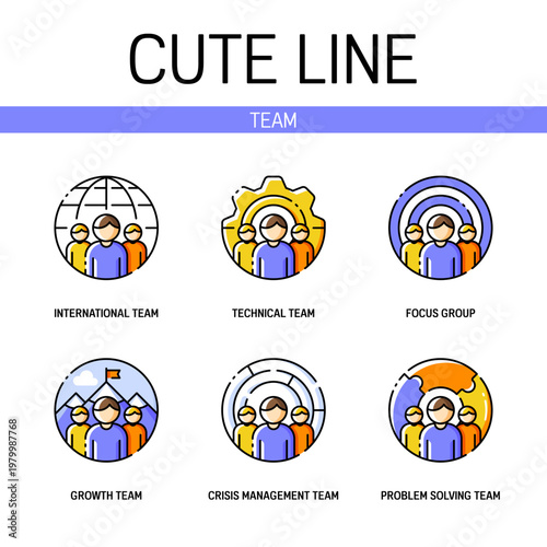 Icons set of three persons for international business team or crisis management teamwork concepts. Flat filled outline style. Pixel perfect. Editable stroke