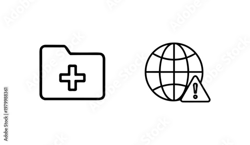 Global networking and cloud technology outline icon set