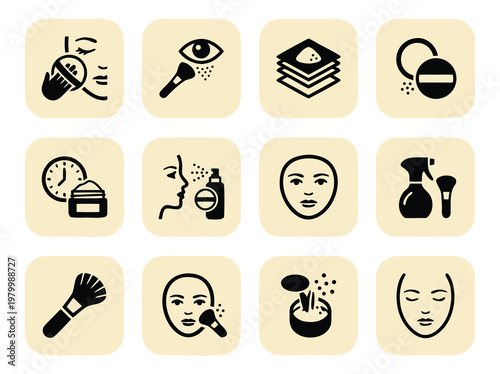 Set of twelve black and white beauty and makeup icons.