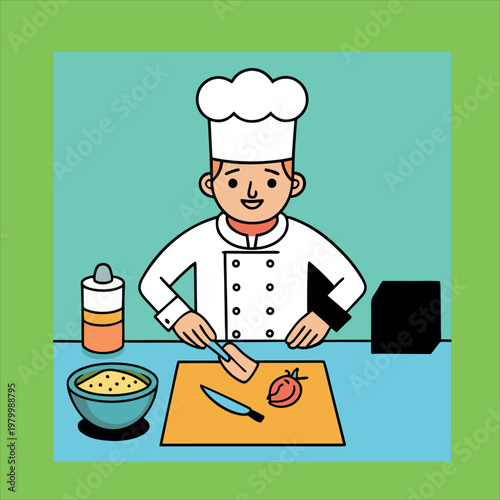 
Three people making vegan salad professional chef preparing food in the kitchen