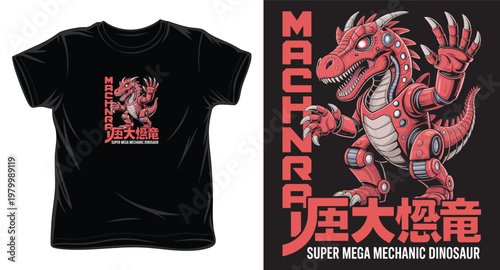 Giant mechanic dinosaur, super mega robotic creature, vector art.