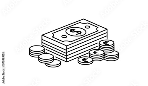 Money line icon vector cash currency finance symbol