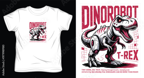 Mechanical tyrannosaurus rex dinosaur robot for apparel print.