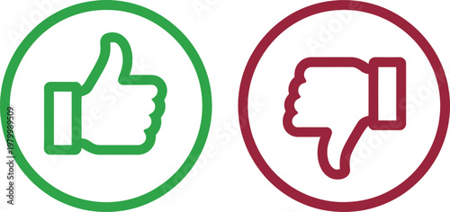 Green thumb up and red thumb down symbols for positive and negative feedback evaluation choices