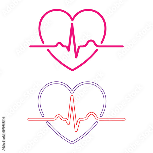 Two overlapping heart outlines with electrocardiogram lines a vibrant and modern design silhouette