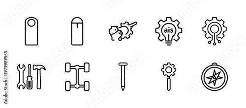 Technical repair and maintenance thin line icon set