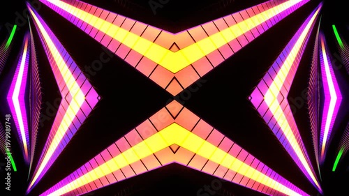 Green and Orange and Purple Neon Cyberpunk Spiral Kaleidoscope Background VJ Loop in 4K