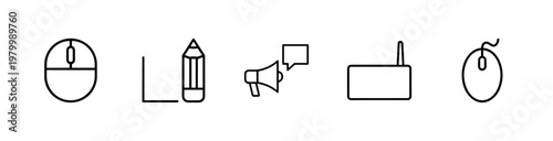 Minimalist business rejection and technical error outline icon set