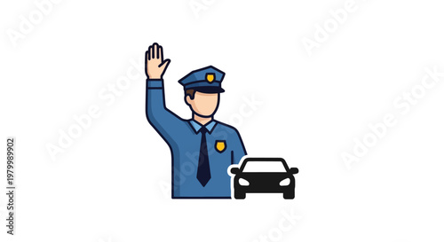 Policeman directing traffic with hand.