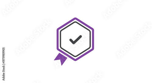 Purple hexagon check mark icon.