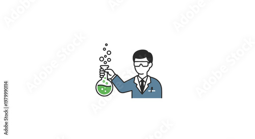 Scientist in lab coat holding beaker.