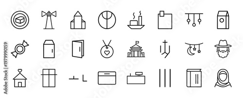 Minimalist religion and theology outline icon set