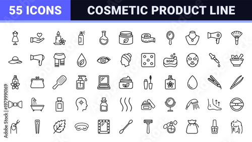 Beauty and fashion minimalist thin line icon set