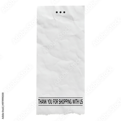 Crumpled white receipt with three asterisks at the and thankyouforshopingwithus