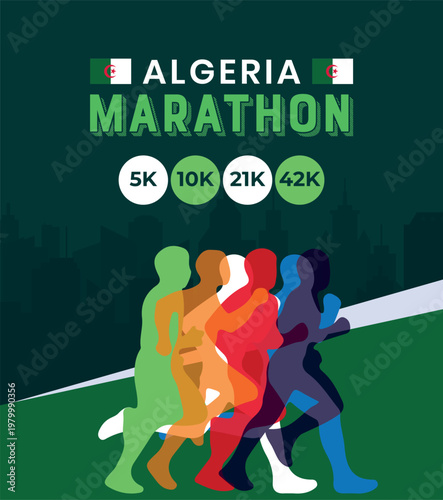 Modern Marathon Poster with Runners and Distance Badges