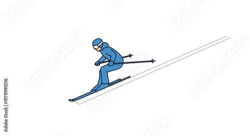 Skier in blue snowsuit skiing downhill.