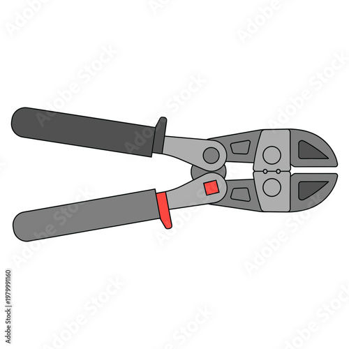 A person uses bolt cutters to cut through metal in an industrial setting.