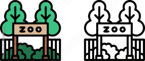 Zoo Park Entrance Gate with Trees and Fence