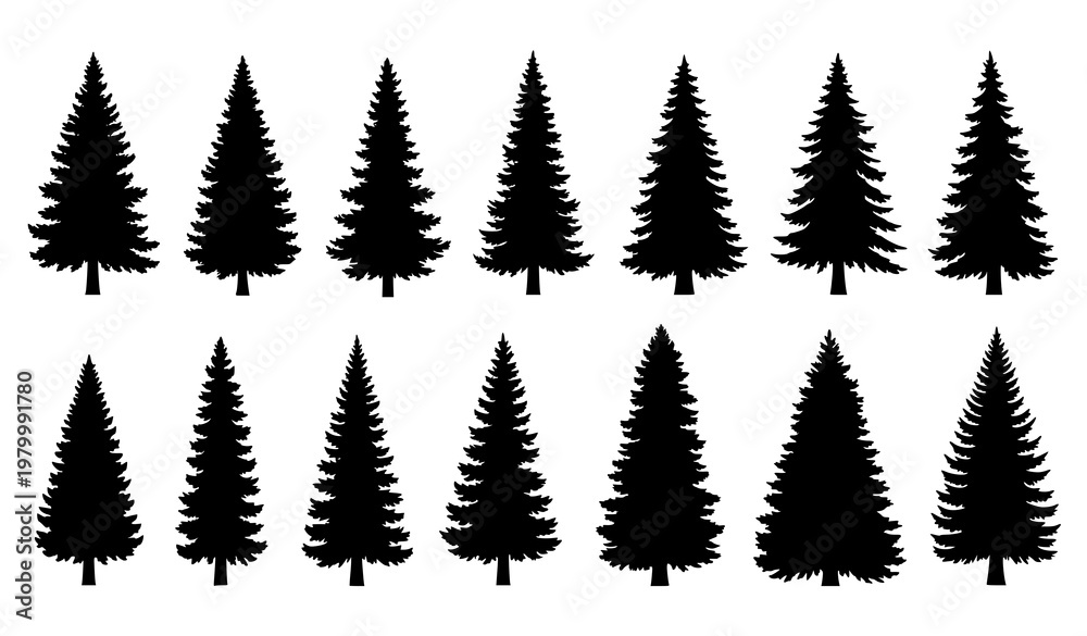 Obraz premium Pine and fir tree silhouette vector set Christmas forest trees collection